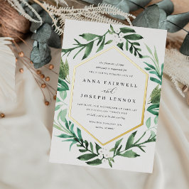 Invitación Con Relieve Metalizado Marco de efecto invernadero | Acuarela Botánica