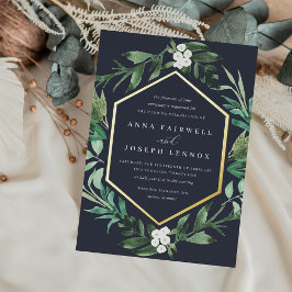 Invitación Con Relieve Metalizado Marco de efecto invernadero | Boda botánico acuare