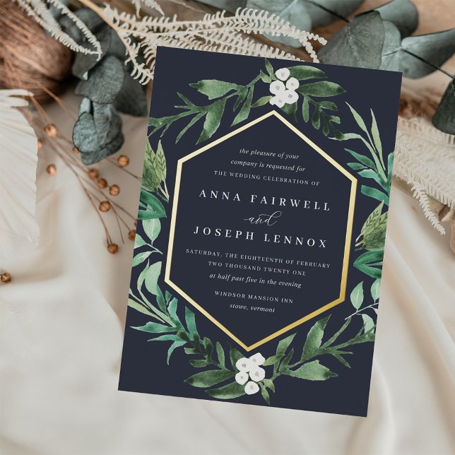 Invitación Con Relieve Metalizado Marco de efecto invernadero | Boda botánico acuare (Subido por el creador)