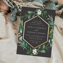 Invitación Con Relieve Metalizado Marco de efecto invernadero | Boda botánico acuare