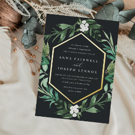 Invitación Con Relieve Metalizado Marco de efecto invernadero | Boda botánico acuare