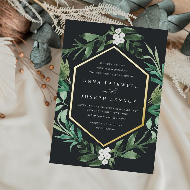 Invitación Con Relieve Metalizado Marco de efecto invernadero | Boda botánico acuare (Subido por el creador)