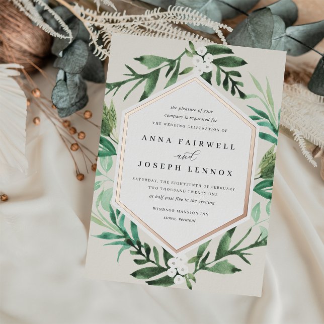 Invitación Con Relieve Metalizado Marco de efecto invernadero | Boda botánico acuare (Subido por el creador)