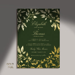 Invitación Con Relieve Metalizado Marco de follaje de bosque temperamental Clásico M