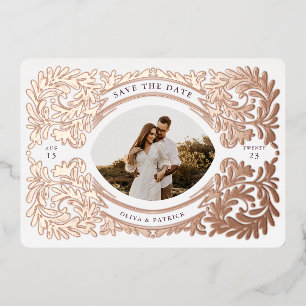 Invitación Con Relieve Metalizado Marco de foto de ahorro de fecha adornado regio pú