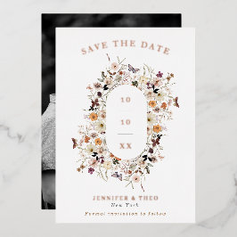 Invitación Con Relieve Metalizado Marco de foto de boda con arco de flores silvestre