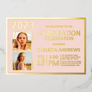 Invitación Con Relieve Metalizado Marco de foto de graduación de oro real minimalist