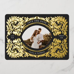 Invitación Con Relieve Metalizado Marco de Foto para Guardar la Fecha de la Boda Ado