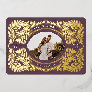 Invitación Con Relieve Metalizado Marco de Foto Regal Embellished Save The Date