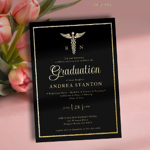 Invitación Con Relieve Metalizado Marco de graduación de la escuela de enfermería Ca