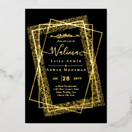 Invitación Con Relieve Metalizado MARCO DE HOJA DE ORO Texto Nikah Walima Boda Islám