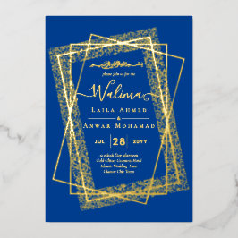 Invitación Con Relieve Metalizado MARCO DE HOJA DE ORO Texto Nikah Walima Boda Islám