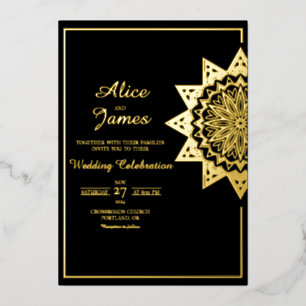 Invitación Con Relieve Metalizado Marco de Mandala de Estrella Elegante Boda de Hoja