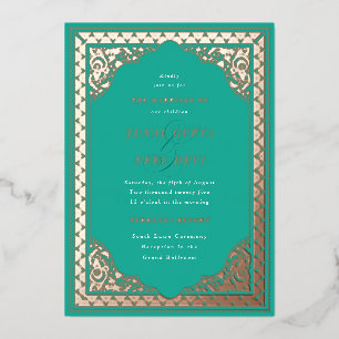 Invitación Con Relieve Metalizado Marco de ornamento hindú elegante boda india