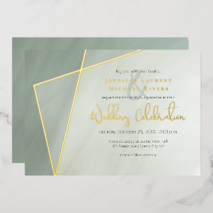 Invitación Con Relieve Metalizado marco de oro asimétrico jade grisáceo con oro