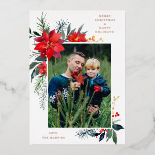 Invitación Con Relieve Metalizado Marco de Poinsettia V Foto Vacaciones