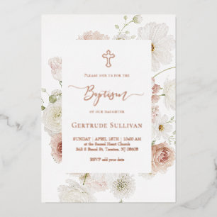 Invitación Con Relieve Metalizado marco de ramo elegante Bautizo