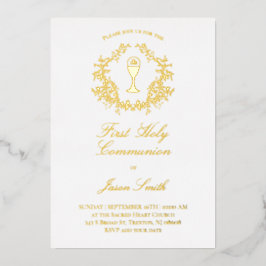 Invitación Con Relieve Metalizado marco de vegetación elegante Primera Comunión