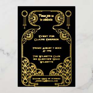 Invitación Con Relieve Metalizado Marco decorativo Art Déco elegante