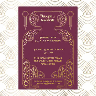 Invitación Con Relieve Metalizado Marco decorativo Art Déco elegante