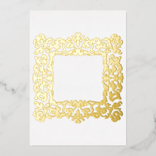 Invitación Con Relieve Metalizado Marco dorado barroco ornamentado en blanco