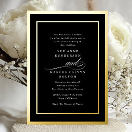 Invitación Con Relieve Metalizado Marco Dorado | Boda de Caligrafía Formal Elegante