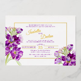 Invitación Con Relieve Metalizado Marco dorado boda de color de agua morado