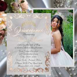 Invitación Con Relieve Metalizado Marco Elegante y Foto en Blanco Quinceañera