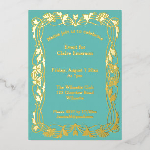 Invitación Con Relieve Metalizado Marco floral Art Nouveau