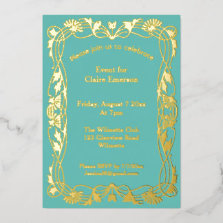 Invitación Con Relieve Metalizado Marco floral art nouveau