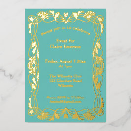 Invitación Con Relieve Metalizado Marco floral de arte nuevo