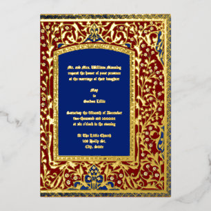 Invitación Con Relieve Metalizado Marco Floral de Estilo Iluminado Medieval para Bod