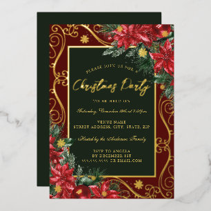 Invitación Con Relieve Metalizado Marco Floral Festivo Copo de Nieve Fiesta de Navid