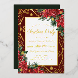Invitación Con Relieve Metalizado Marco floral festivo para fiesta de Navidad