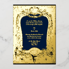 Invitación Con Relieve Metalizado Marco Floral, Frutas, Pájaros Barroco Rococó Boda