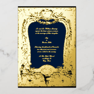 Invitación Con Relieve Metalizado Marco Floral, Frutas, Pájaros Barroco Rococó Boda
