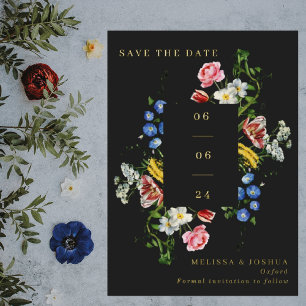Invitación Con Relieve Metalizado Marco Floral Pintoresco para Foto de Boda Save the