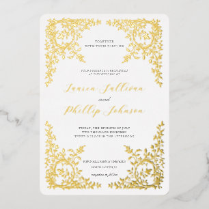Invitación Con Relieve Metalizado Marco francés vintage de boda de arte fino románti