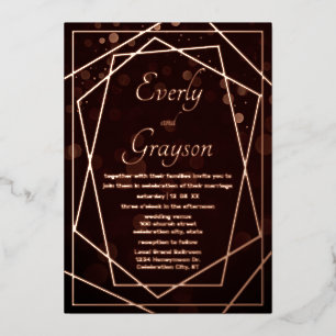 Invitación Con Relieve Metalizado Marco geométrico abstracto boda oro rosa
