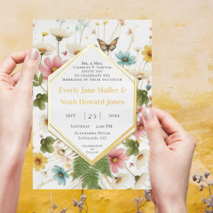 Invitación Con Relieve Metalizado Marco geométrico Afortunado en el amor Boda de oro
