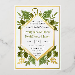 Invitación Con Relieve Metalizado Marco geométrico Afortunado Enamorada & Boda de Or