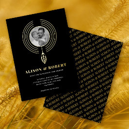 Invitación Con Relieve Metalizado Marco, hoja y boda fotográfico inspirados en joyas