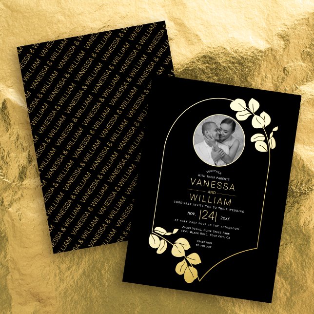 Invitación Con Relieve Metalizado Marco inspirado en joyas de oro, boda fotográfico  (Subido por el creador)