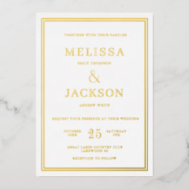 Invitación Con Relieve Metalizado Marco minimal moderno matrimonio elegante