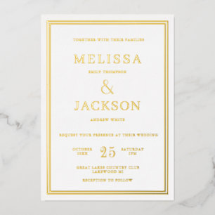 Invitación Con Relieve Metalizado Marco minimal moderno matrimonio elegante