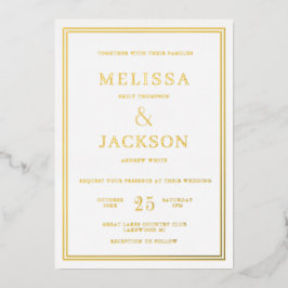 Invitación Con Relieve Metalizado Marco minimal moderno matrimonio elegante