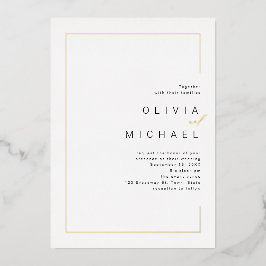 Invitación Con Relieve Metalizado Marco moderno chic minimalista foto boda