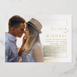 Invitación Con Relieve Metalizado Marco moderno chic minimalista foto boda