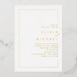 Invitación Con Relieve Metalizado Marco moderno chic minimalista foto boda hoja de a
