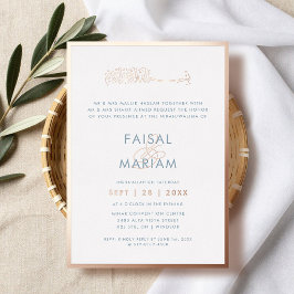 Invitación Con Relieve Metalizado Marco Moderno y Sencillo Boda Islámica